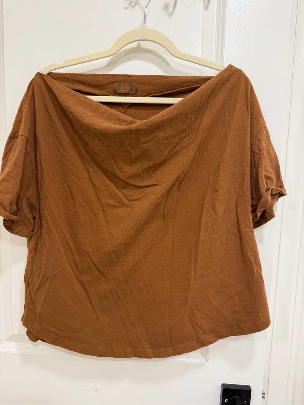nuuds Women's Off-Shoulder Rust Brown Short Sleeve Top